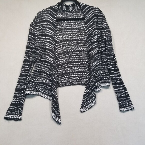 Eileen Fisher Med? Black White Open Front Cotton Waterfall Cardigan - Picture 1 of 6